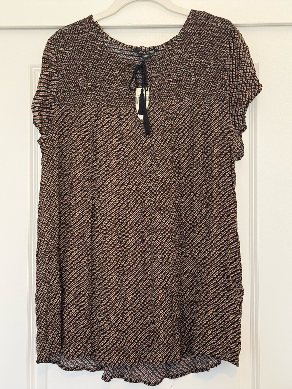 Lucky Brand Black, Cream & Burgundy Printed Short Sleeve Top